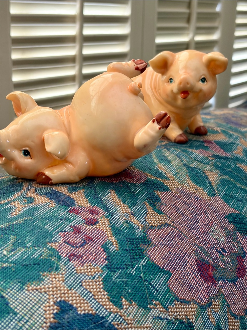 Set of 2 Peach Porcelain Pig Figurines - Decorative Home Accents